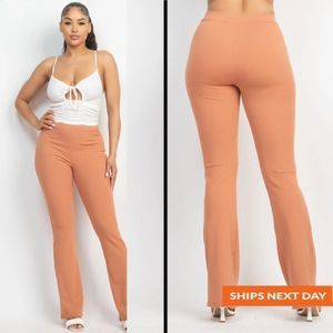 Rib-Knit Stretch Flare Pant